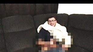 Horny hunks cock on sofa