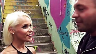 POV PICKUPS ► IN PUBLIC: Blonde MILF fucks random guy on stairs ◄ SOPHIE LOGAN