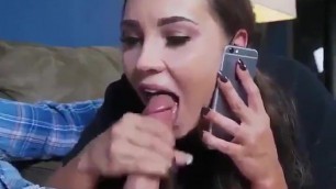Dirty slut takes a load in the mouth while on the phone