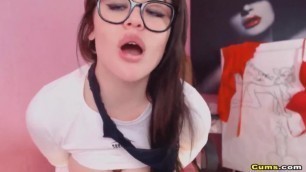 Nerdy Slut Toys Her Mouth and Pussy